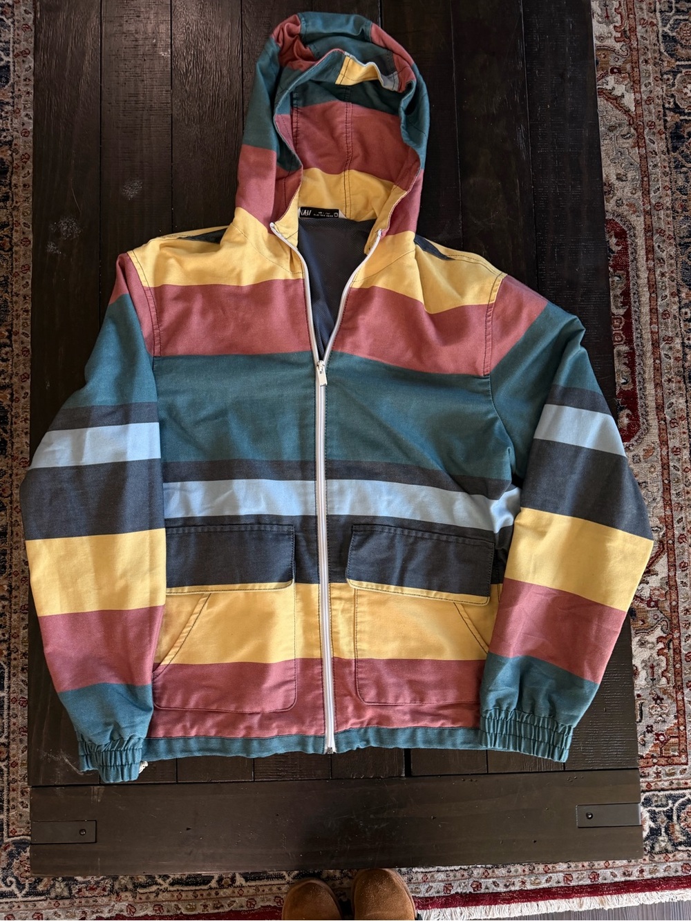 Zara Colorblock Hooded Zip Jacket | Multicolor Utility Jacket | Size Small